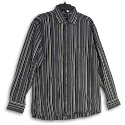 Mens Gray Black Striped Collared Long Sleeve Button-Up Shirt Size M 39/40
