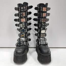 Demonia Black Damned Buckle Back Zip Tall Faux Leather Platform Boots Size 8