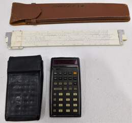 VNTG Sans & Streiffe Model 312 Slide Rule and Hewlett-Packard Model HP-45 Calculator w/ Cases