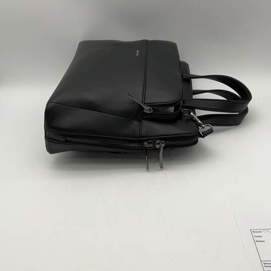 Womens Black Leather Outer Pockets Adjustable Strap Laptop Messenger Bag image number 4