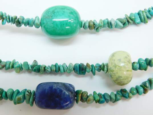 Artisan 925 Southwestern Turquoise Chips Serpentine & Sodalite Tumbled Beaded Multi Strand Necklace 185.1g image number 5