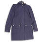 Womens Blue Hooded Flap Pockets Long Sleeve Rain Coat Size XS image number 1