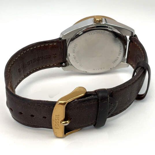 Designer Fossil BGQ1557 Gold-Tone Leather Band Quartz Analog Dress Watch image number 3