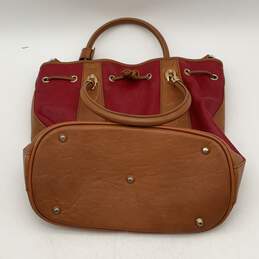 Valentina Womens Red Brown Leather Double Handle Drawstring Bucket Handbag