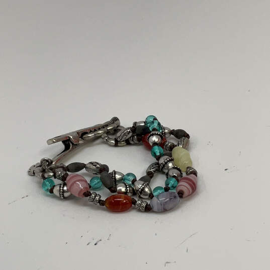 Designer Lucky Brand Silver-Tone Multicolor Glass Stone Beaded Bracelet image number 2