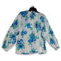 NWT Womens White Blue Floral Split Neck Long Sleeve Pullover Blouse Top Size XL image number 4