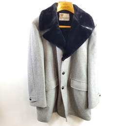Lakeland Men Grey Faux Fur Collar Coat Sz 42
