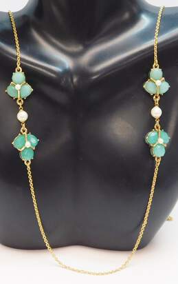 Kate Spade Green Faux Gemstone & Faux Pearl Station Necklace