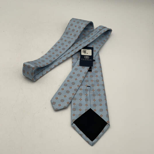 Mens Blue Silk Geometric Four-In-Hand Adjustable Pointed Designer Necktie image number 2