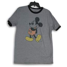 Disney Womens Gray Short Sleeve Mickey Mouse Crew Neck Pullover T-Shirt Size L