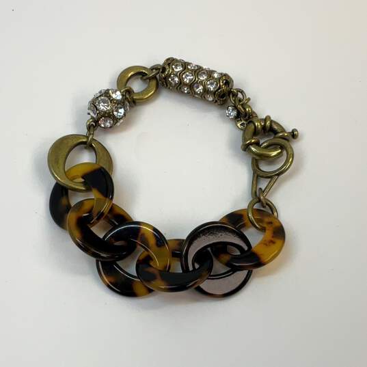 Designer J. Crew Gold-Tone Adjustable Plastic Tortoise Link Chain Bracelet image number 2