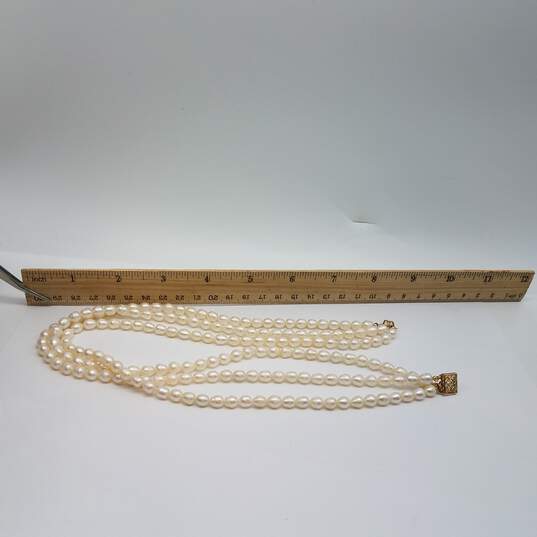 14k Gold 3 Strand Baroque FW Pearl Necklace 61.5g image number 5