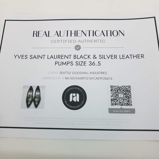 AUTHENTICATED Yves Saint Laurent Black & Silver Leather Pumps Size 36.5 image number 6