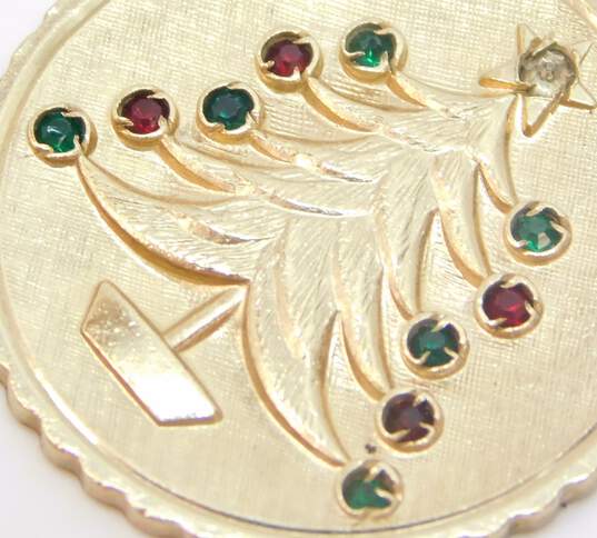 10K Yellow Gold Green & Red Glass Christmas Tree Charm Pendant 4.4g image number 2