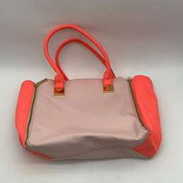 Womens Pink Orange Leather Inner Pocket Double Handle Zipper Shoulder Bag alternative image