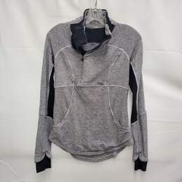 Lululemon Athletica WM's Base Runner Half Zip Rear Pocket Heathered Gray & Black Pullover w Thumbs Holes Size SM