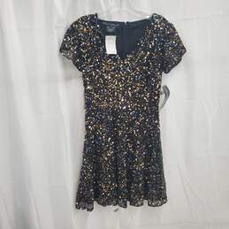 Pisarro Nights Women's Black Gold & Silver Sequin Cocktail Dress Size 4 NWT