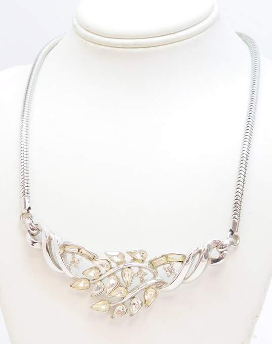Vintage Crown Trifari Possible Alfred Philippe Icy Rhinestone Silvertone Necklace image number 1