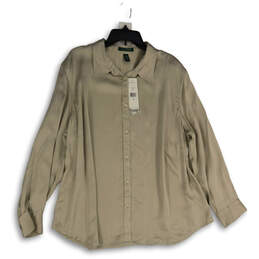 NWT Womens Beige Spread Collar Long Sleeve Button-Up Shirt Size 3X
