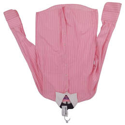 Mens Pink Striped Long Sleeve Front Pocket Spread Collared Button Up Shirt Sz M
