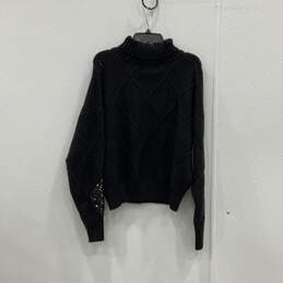 Womens Black Sequin Long Sleeve Turtleneck Pullover Sweater Size Medium alternative image