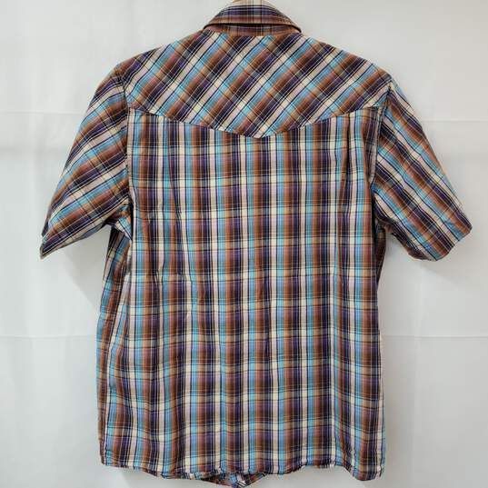 Prana Brown/Blue Plaid Short Sleeves Front Snap Shirt Women's SM image number 2