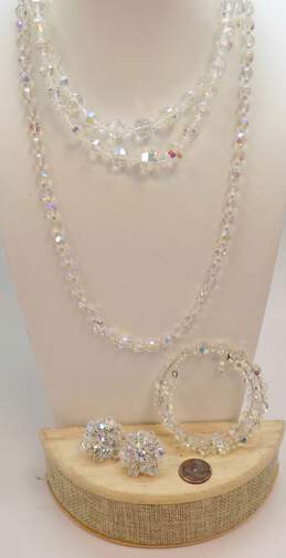 Vintage & Laguna Silvertone Clear Aurora Borealis Crystal Beaded Layering Necklaces Cluster Clip On Earrings & Wrap Bracelet 126g alternative image