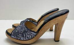 Michael Kors Sequin Strap Wooden Heel Pumps Silver 6.5