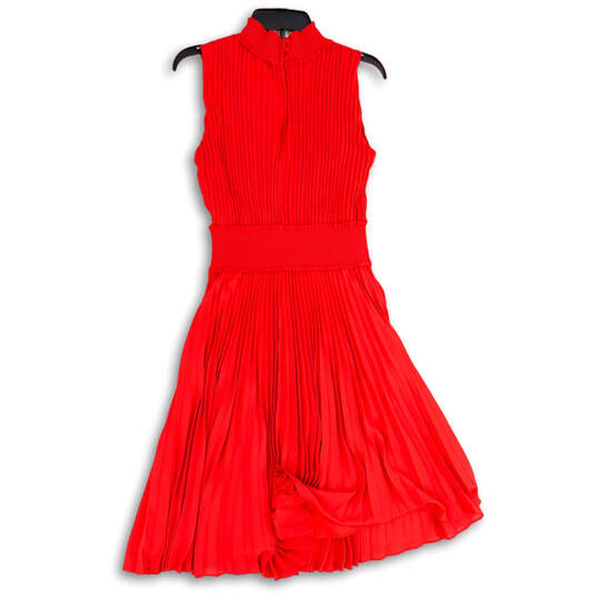 Womens Red Pleated Mock Neck Sleeveless Knee Length Fit & Flare Dress Sz 8 image number 2