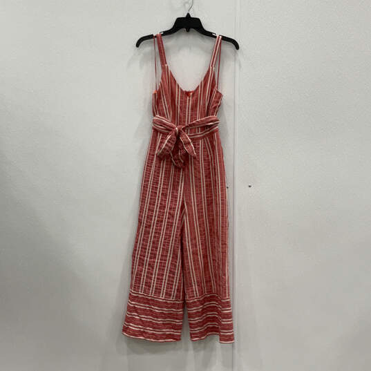 Womens Red Striped Sleeveless V-Neck Belted One-Piece Jumpsuit Size XS image number 1