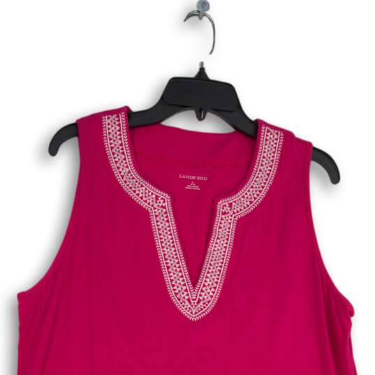 Lands' End Womens Pink Embroidered Sleeveless A-Line Dress Size L 14-16 image number 3