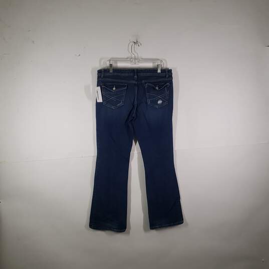 Womens Medium Wash Distressed Denim Bootcut Leg Jeans Size 15/16 image number 2
