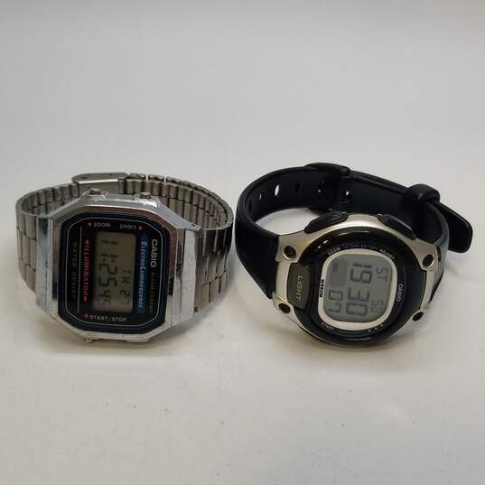 His and Hers Vintage Retro Design Casio Stainless and Rubber Quartz Watch Bundle image number 7