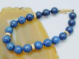 Elegant 14K Yellow Gold & Lapis Lazuli Beaded Bracelet 15.4g alternative image