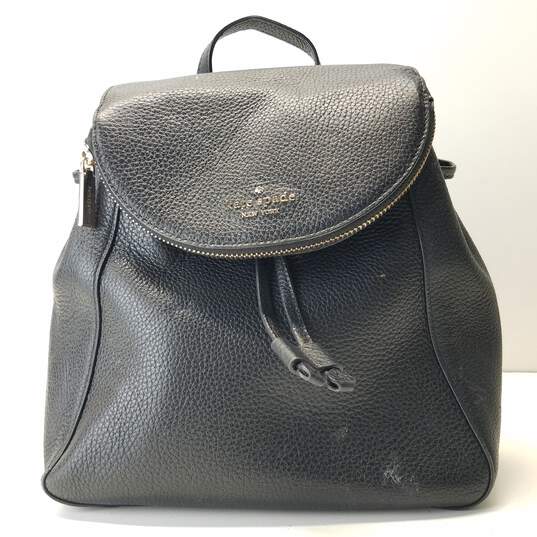 Kate Spade Leila Black Leather Flap Zip Small Backpack Bag image number 1