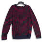 Mens Red Blue Striped Crew Neck Long Sleeve Pullover Sweater Size XL image number 4