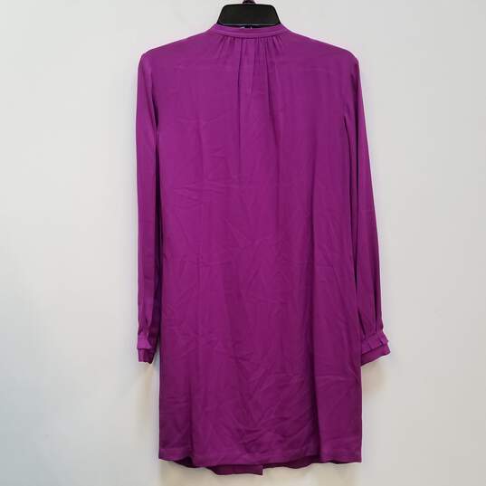 Womens Purple Belted Round Neck Long Sleeve Button Front Shirt Dress Size 6 image number 2