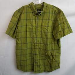 Prana avocado green short sleeve plaid button up shirt men's XL