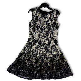 NWT Womens Black White Floral Lace Round Neck Fit & Flare Dress Size 10