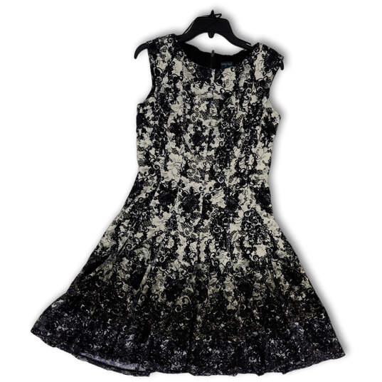 NWT Womens Black White Floral Lace Round Neck Fit & Flare Dress Size 10 image number 1