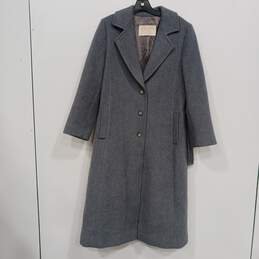 Womens Gray Long Sleeve Notch Collar Button Front Trench Coat Size 14
