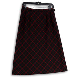 Womens Black Red Plaid Side Zip Knee Length A-Line Skirt Size 10