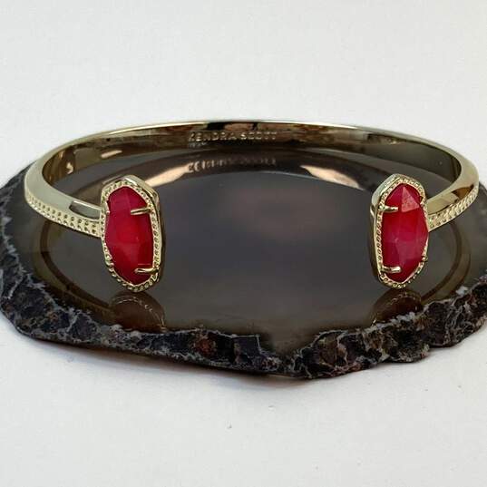 Designer Kendra Scott Gold-Tone Red Drusy Stone Fashionable Cuff Bracelet image number 1