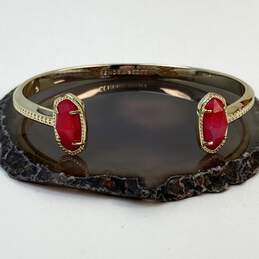 Designer Kendra Scott Gold-Tone Red Drusy Stone Fashionable Cuff Bracelet