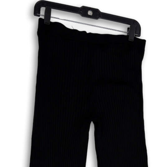 Womens Black Ribbed Knit Elastic Waist Pull-On Flared Ankle Pants Size L image number 4