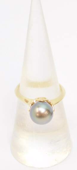 14K Gold Faux Dark Pearl Solitaire Ring 3.5g alternative image