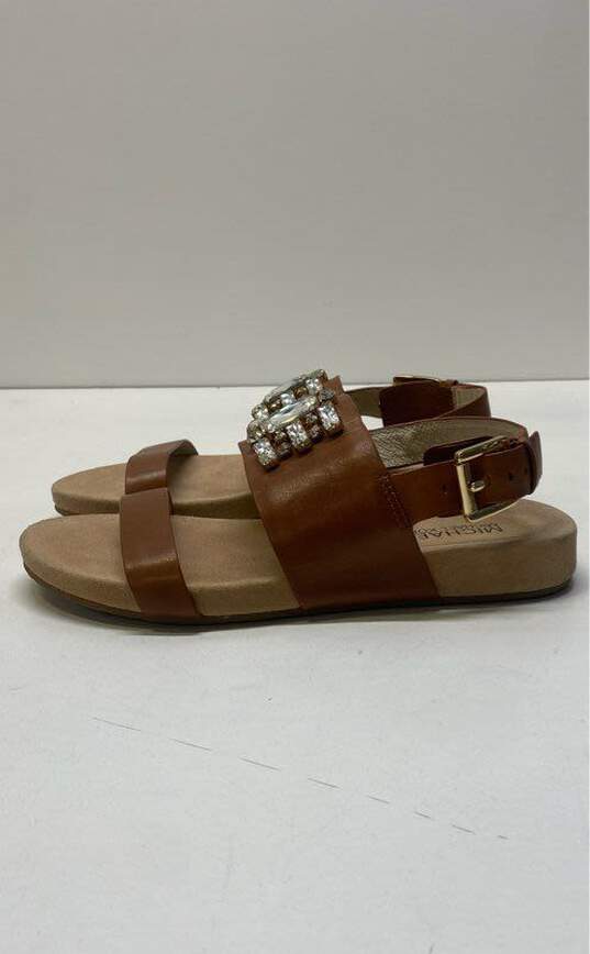 Michael Kors Luna Rhinestone Jeweled Brown Leather Flat Sandals Size 5.5 M image number 2