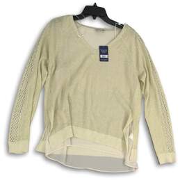 NWT Lucky Brand Womens Cream V-Neck Long Sleeve Pullover Sweater Large