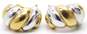 14K Yellow & White Gold Puffed Cable Curved Omega Clip Post Earrings 4.1g image number 3