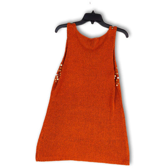 Womens Orange Beaded Sequin Knitted Sleeveless Sweater Tank Top Size XL image number 2